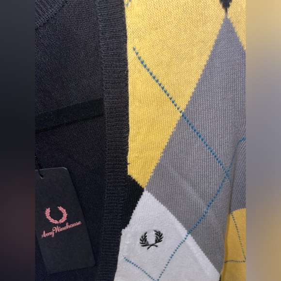 NWT RARE Fred Perry Amy Winehouse Black Yellow Argyle Jumper Dress US 10 UK 14 - Picture 13 of 16